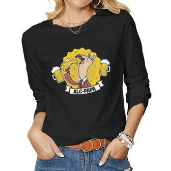 Alc Papa Llama Drinking Beer Alpaca Papa Fathers Day Gift Women Graphic Long Sleeve T-shirt - Seseable