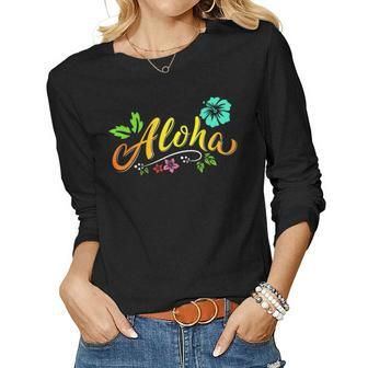 Aloha Hawaiian Islands Hawaii Surf Funny Flower Aloha Lover Women Graphic Long Sleeve T-shirt - Seseable