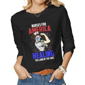 Womens America Nurse 4Th Of July Land Of The Free Patriotic Women Long Sleeve T-shirt | Mazezy