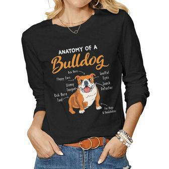 Anatomy Of A Bulldog Funny Bulldog Dog Mom Dog Dad Women Graphic Long Sleeve T-shirt - Seseable