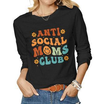 Anti Social Moms Club - Retro Funny Mom Life Mothers Day Mom Women Graphic Long Sleeve T-shirt - Thegiftio UK