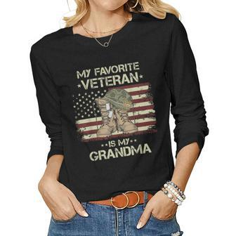 Army Veterans Day My Favorite Veteran Is My Grandma Kids Women Graphic Long Sleeve T-shirt - Seseable