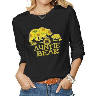 Auntie Bear Sunflower Funny Mother Father Gifts Women Graphic Long Sleeve T-shirt - Seseable