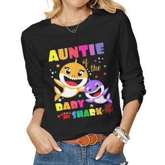 Auntie Of The Baby Shark Birthday Auntie Shark Women Graphic Long Sleeve T-shirt - Seseable