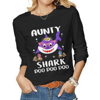 Aunty Shark Mothers Day Gift Idea For Mother Wife Women Graphic Long Sleeve T-shirt - Seseable