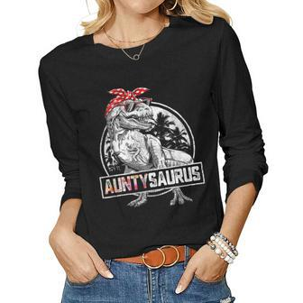 Auntysaurus T Rex Dinosaur Aunty Saurus Family Match Women Long Sleeve T-shirt | Mazezy