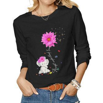 Autism Awareness Daisy Flower Elephant For Mom Women Women Graphic Long Sleeve T-shirt - Seseable