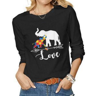 Autism Awareness Elephant Hearts Love Gifts Mom Dad Kids Women Graphic Long Sleeve T-shirt - Seseable