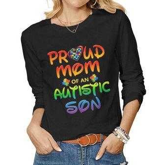 Autism Awareness Family Proud Mom Of Autistic Son Women Graphic Long Sleeve T-shirt - Seseable