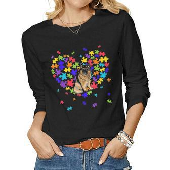 Autism Awareness German Shepherd Cute Heart Dog Dad Mom Gift Women Graphic Long Sleeve T-shirt - Seseable