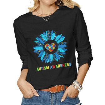 Autism Awareness Leopard Sunflower Heart Puzzle Women Kids Women Long Sleeve T-shirt | Mazezy AU