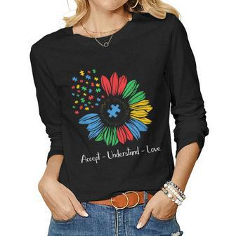 Autism Awareness Sunflower Accept Understand Love Women Kids Women Long Sleeve T-shirt | Mazezy