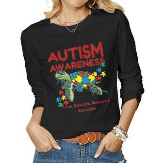 Autism Awareness Turtle Puzzle Mom Kids Teacher Gift Love Women Graphic Long Sleeve T-shirt - Seseable