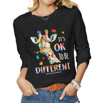 Autism Awareness Women Kid Its Ok To Be Different Giraffe Women Graphic Long Sleeve T-shirt - Seseable