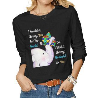 Autism Mom Change The World For You Elephant Puzzle Pieces Women Graphic Long Sleeve T-shirt - Seseable