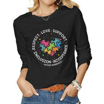 Autism Mom Dad Respect Love Support Autism Awareness Women Long Sleeve T-shirt | Mazezy
