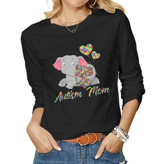 Autism Mom Elephant Cute Elephant Autism Awareness Gift Women Graphic Long Sleeve T-shirt - Seseable