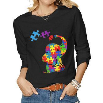 Autism Mom Elephant Puzzle Pieces Adhd Autism Supporter Women Graphic Long Sleeve T-shirt - Seseable