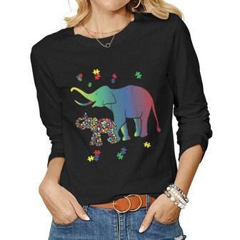 Autism Mom Gift Autism Awareness Elephant Women Graphic Long Sleeve T-shirt - Seseable