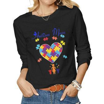 Autism Mom Gift Autism Awareness Heart For Mom Women Graphic Long Sleeve T-shirt - Seseable