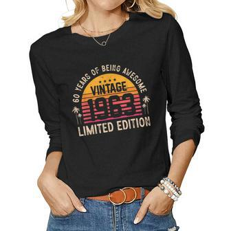 Awesome 60 Years Old 60Th Birthday Sunset Vintage 1963 Women Graphic Long Sleeve T-shirt - Seseable