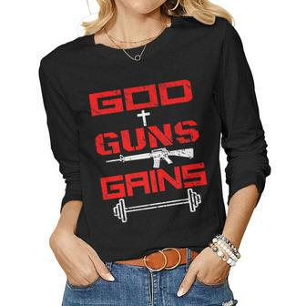 Awesome God Guns Gains - Perfect For You Or Friends Women Long Sleeve T-shirt | Mazezy