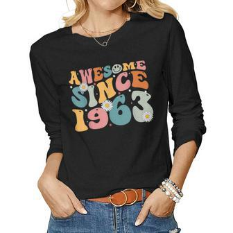 Awesome Since 1963 60Th Birthday Retro Gifts Born In 1963 Women Graphic Long Sleeve T-shirt - Seseable