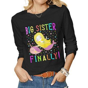 Baby Shower For Daughter Mermaid Big Sister Finally Women Long Sleeve T-shirt | Mazezy