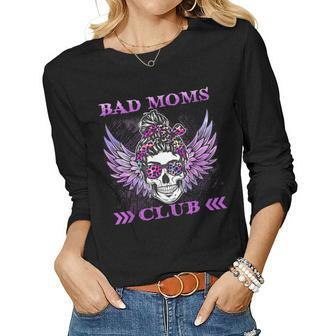 Bad Moms Club Leopard Skull Mom Funny Mom Mothers Day Women Graphic Long Sleeve T-shirt - Thegiftio UK