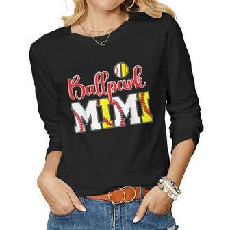 Ballpark Mimi Softball Baseball Mimi Grandma Women Long Sleeve T-shirt | Mazezy