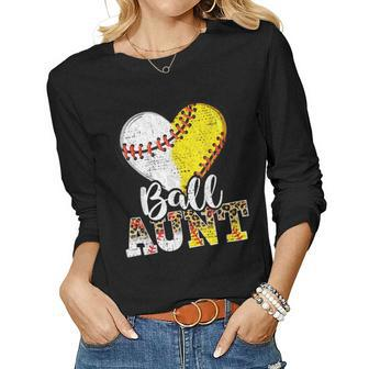 Baseball Aunt Heart Baseball Softball Mama Women Long Sleeve T-shirt | Mazezy