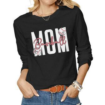 Baseball Mom Letter Print Mama Baseball Lover Women Long Sleeve T-shirt | Mazezy