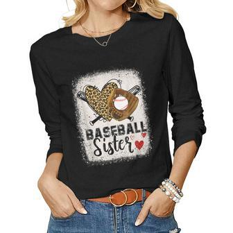 Baseball Sister Leopard Heart Girls Womens Women Long Sleeve T-shirt | Mazezy