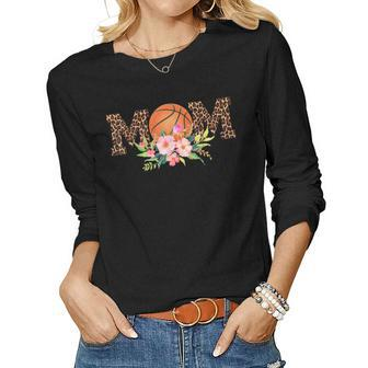 Basketball Mom Leopard Floral Shirt Women Long Sleeve T-shirt | Mazezy