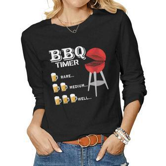 Bbq Timer Beer Drinking Grilling Women Long Sleeve T-shirt | Mazezy