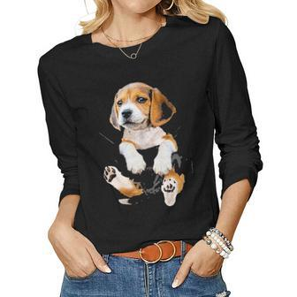 Beagle Pocket Funny Mom Dad Kid Lover Themed Gifts Men Women Women Graphic Long Sleeve T-shirt - Seseable