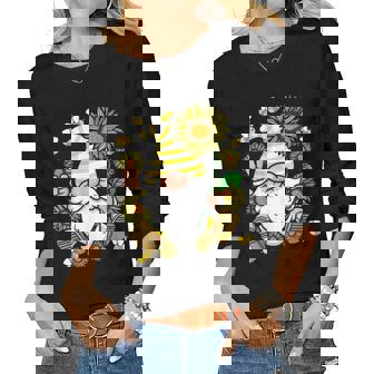 Bee Sunflower Gnome Hippie Peace Sign Gardening Gnomies Women Long Sleeve T-shirt | Mazezy