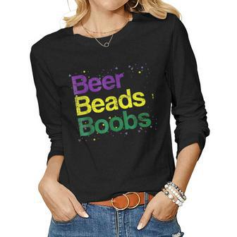 Beers Beads Boobs Funny Mardi Gras 2023 New Orleans Carnival Women Graphic Long Sleeve T-shirt - Thegiftio UK