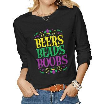 Beers Beads Boobs Funny Mardi Gras Carnival Men Boyfriend Women Graphic Long Sleeve T-shirt - Seseable