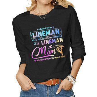 Behind Every Lineman Is A Lineman Mom Women Long Sleeve T-shirt | Mazezy DE