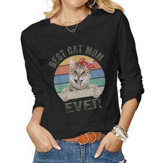 Best Cat Mom Ever Cat Retro Vintage Mothers Day Gifts Women Graphic Long Sleeve T-shirt - Seseable