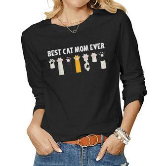 Best Cat Mom Ever Mothers Day Gifts Funny Kitten Paws Women Graphic Long Sleeve T-shirt - Seseable
