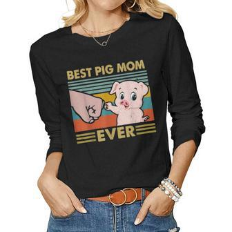 Best Pig Mom Ever Pig Friends Gift Mothers Day Women Graphic Long Sleeve T-shirt - Seseable