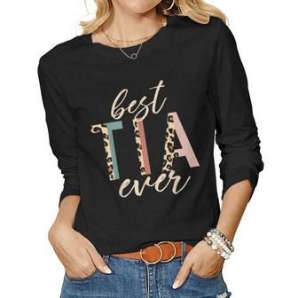 Best Tia Ever Gifts Aunt Leopard Print Mothers Day Women Graphic Long Sleeve T-shirt - Thegiftio UK