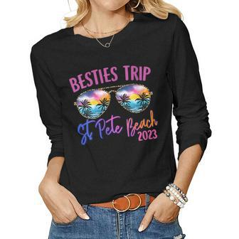 Womens Besties Trip St Pete Beach 2023 Sunglasses Summer Vacation Women Long Sleeve T-shirt | Mazezy