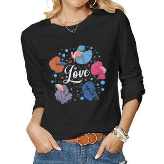 Betta Love Fish Lover Pet Mom Siamese Fighting Fish Aquarium V2 Women Graphic Long Sleeve T-shirt - Seseable