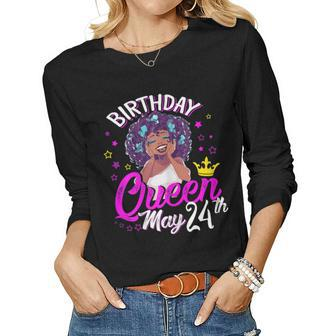 Birthday Queen May 24Th Colorful Black Women Girls Shirt Gif Women Long Sleeve T-shirt | Mazezy