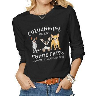 Black Chihuahua Mama Dad Mom Funny Gift Potato Chip Women Graphic Long Sleeve T-shirt - Seseable