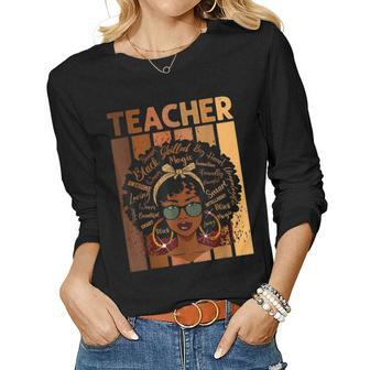 Black Woman Teacher Afro Retro Matching Black History Month V4 Women Graphic Long Sleeve T-shirt - Seseable