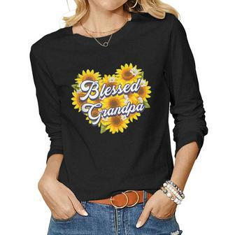 Blessed Grandpa Cute Grandpa Sunflower Heart Fathers Day Women Graphic Long Sleeve T-shirt - Thegiftio UK